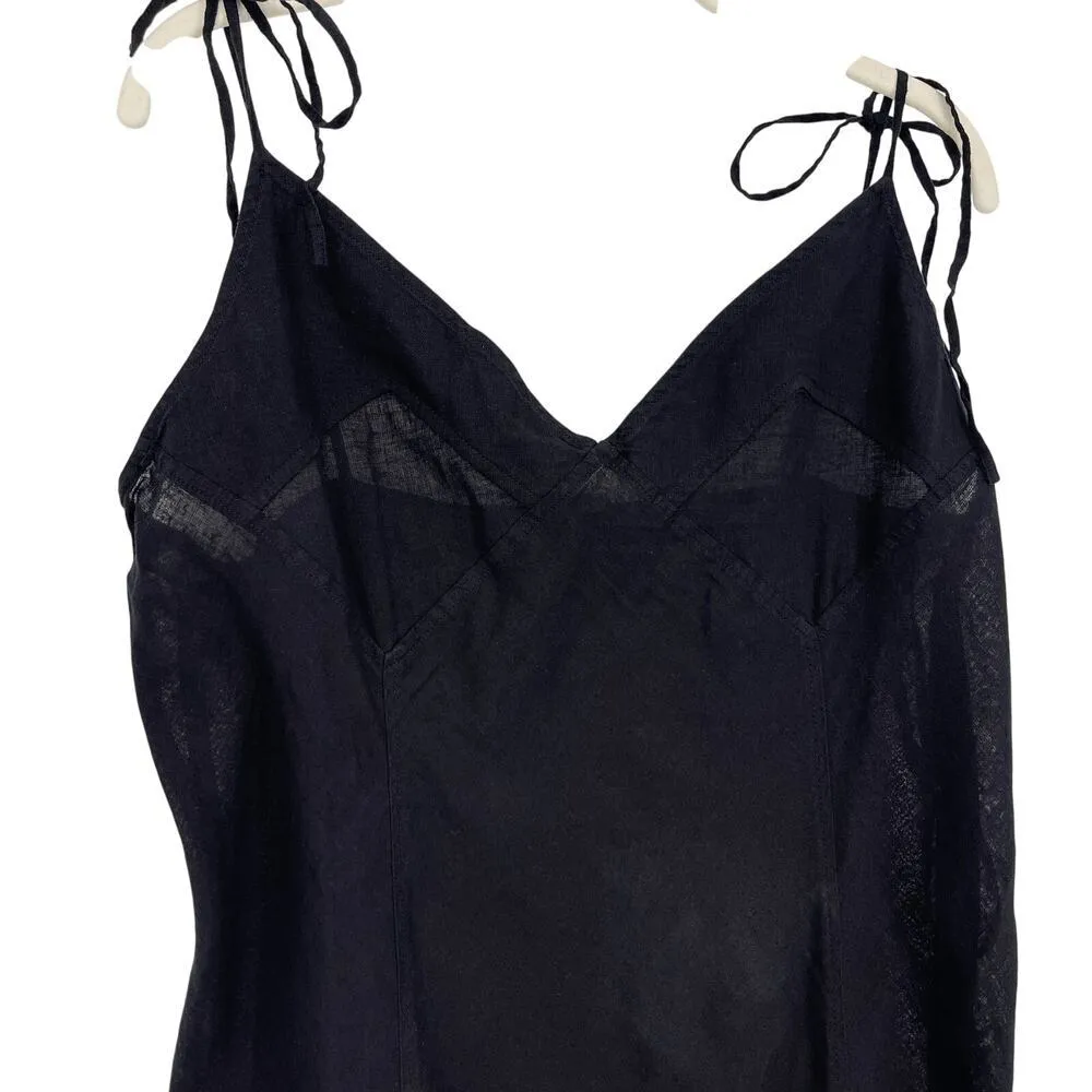 J.Crew Tie Shoulder Slip Dress in Featherweight Linen Blend Black Size 14 NEW - Image 3