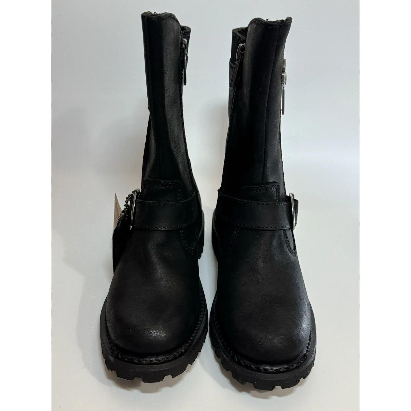 Harley davidson Motorcycle BOOTS womens black leather 6 zip pull slip ankle 8" - Image 4