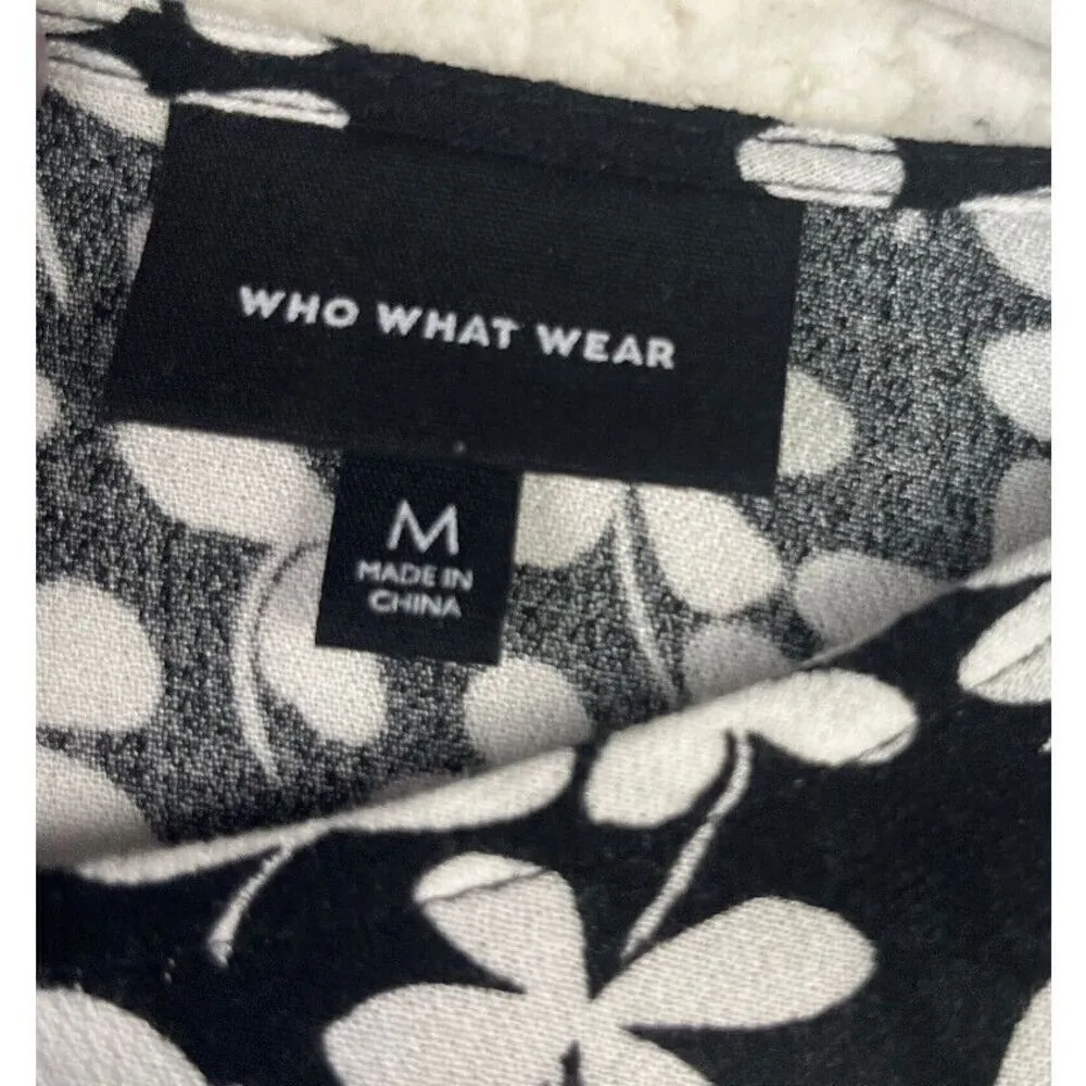 Who What‎ Wear Romper Shorts Ruffle Black White Clover Floral Size Medium - Image 3