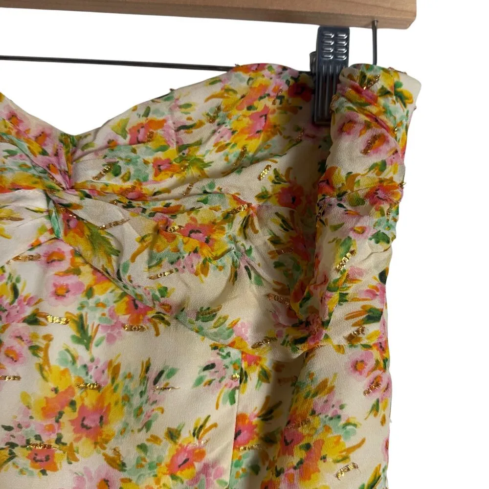 Shoshanna Remy White Orange Floral Print Strapless Sweetheart Maxi Dress Size 4 - Image 9