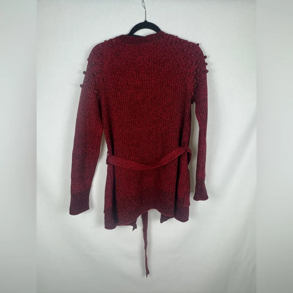DKNY Maroon Textured Cardigan with Belt - Image 3