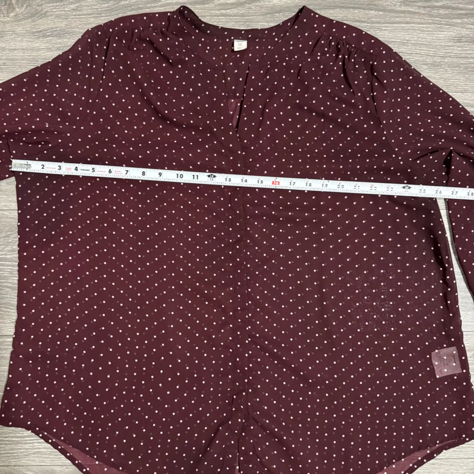Old Navy Women Burgundy Polka Dot Sheer Long Sleeves Relaxed Fit Blouse Size XXL - Image 9
