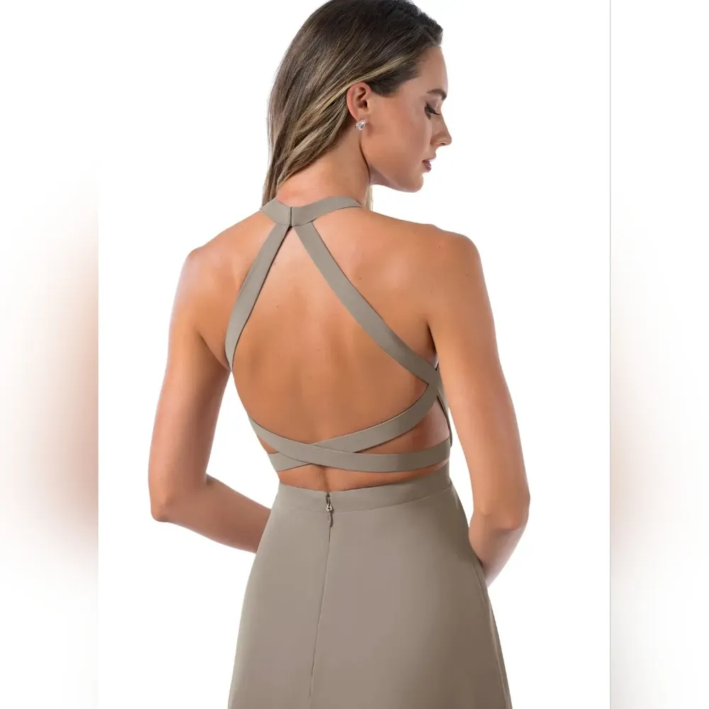 NWT AZAZIE CLARICE  A-Line High Neck Chiffon Floor-Length Dress Taupe Size  A4 - Image 6