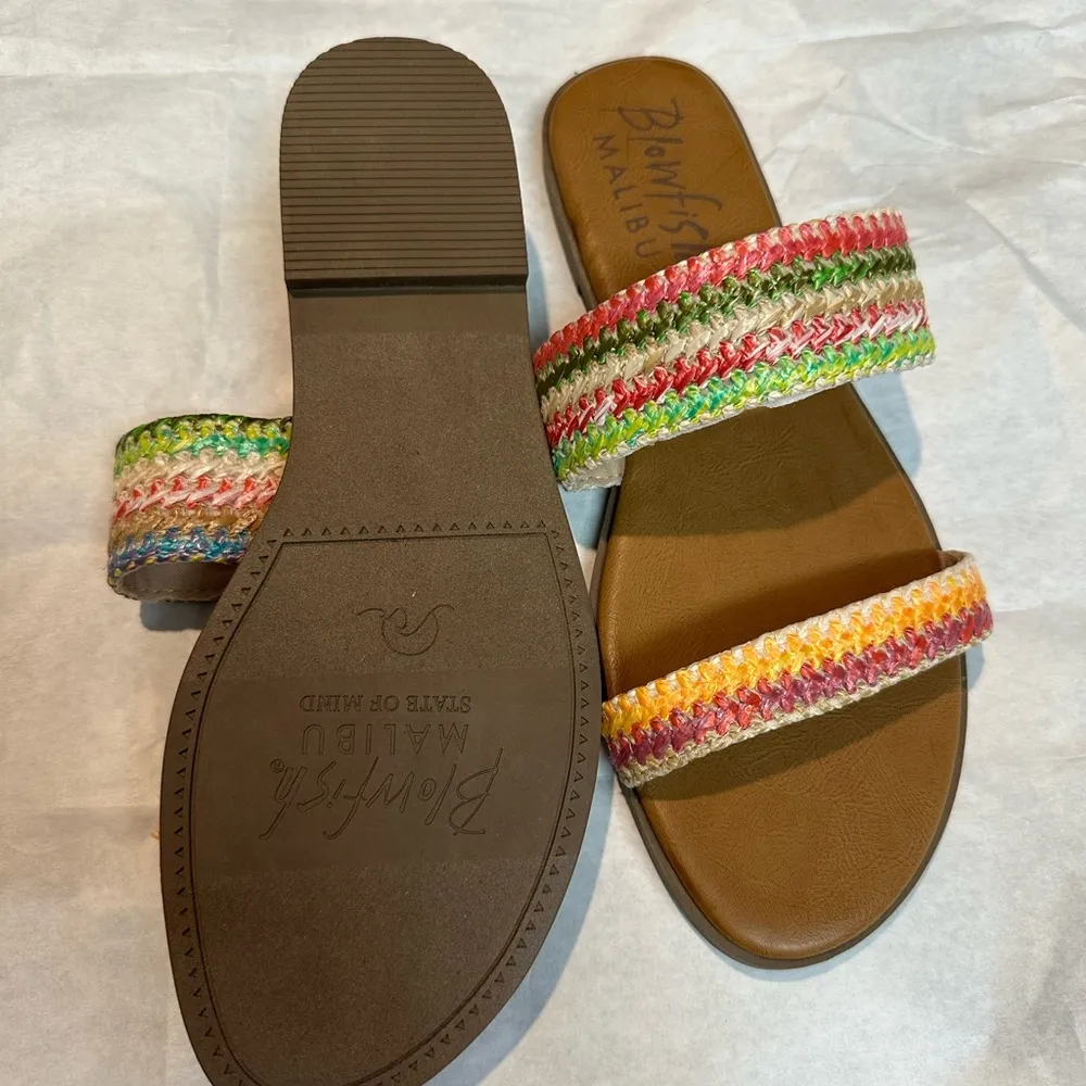 Pink and Orange Sandals with Braided Straps and Metallic Detailing Size 8 - Image 6