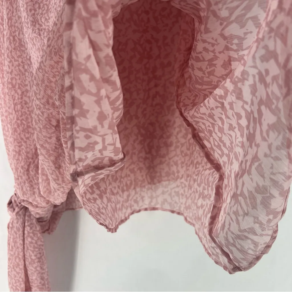 H by Halston Pink Abstract Print Chiffon Layered Blouse Side Tie Sleeveless Top - Image 2