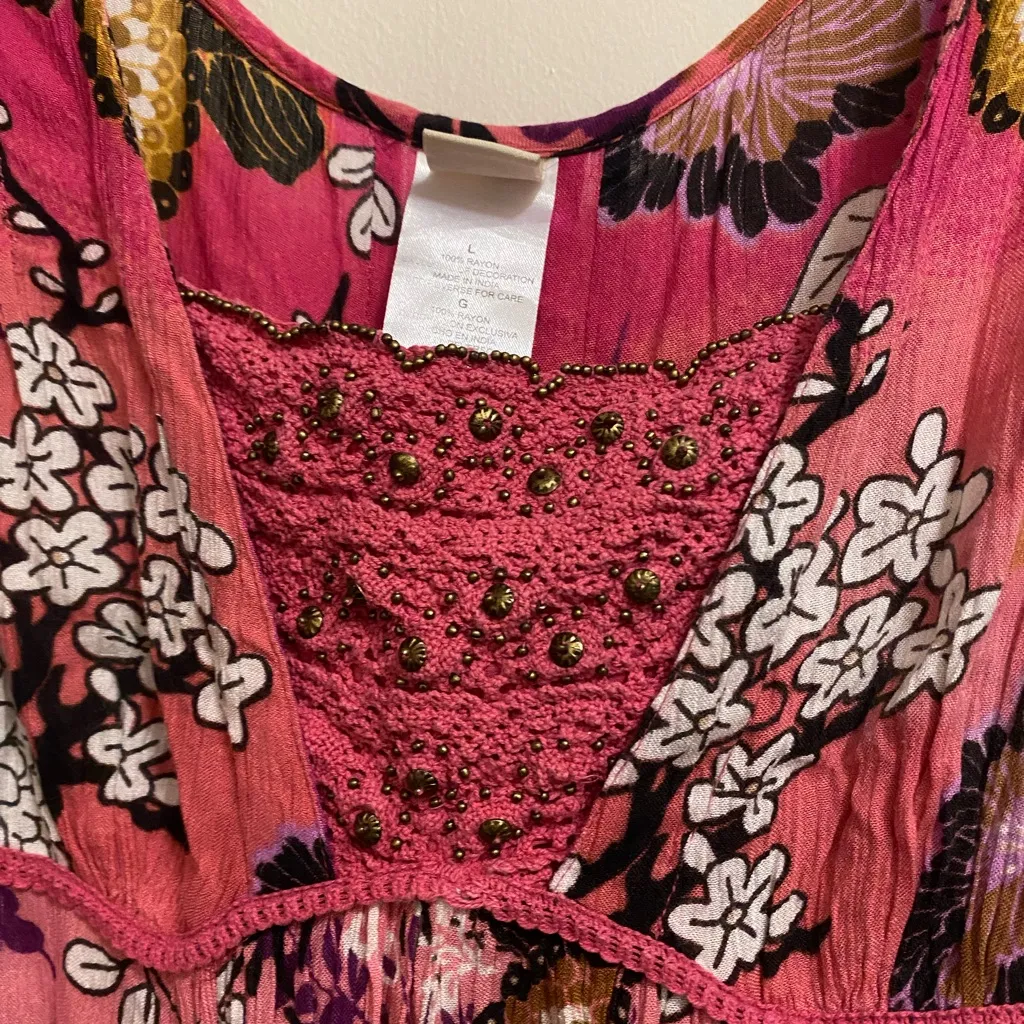 Forbidden Womens Pink Floral Dress L Large Boho Artsy Festival Beach Bohemian - Image 2