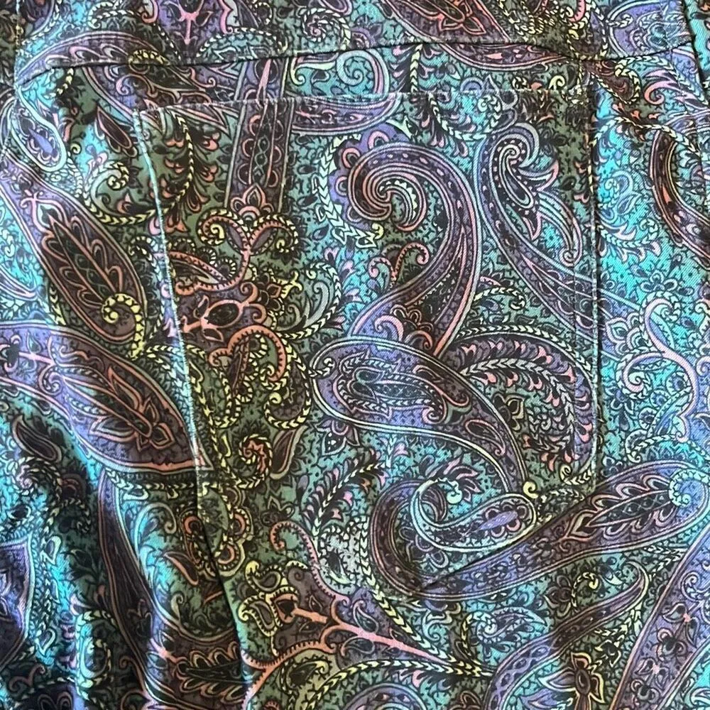 Renfrew Vintage Blue Purple Paisley High Rise Straight Leg Flat Front Pants Sz 6 Blue - Image 6