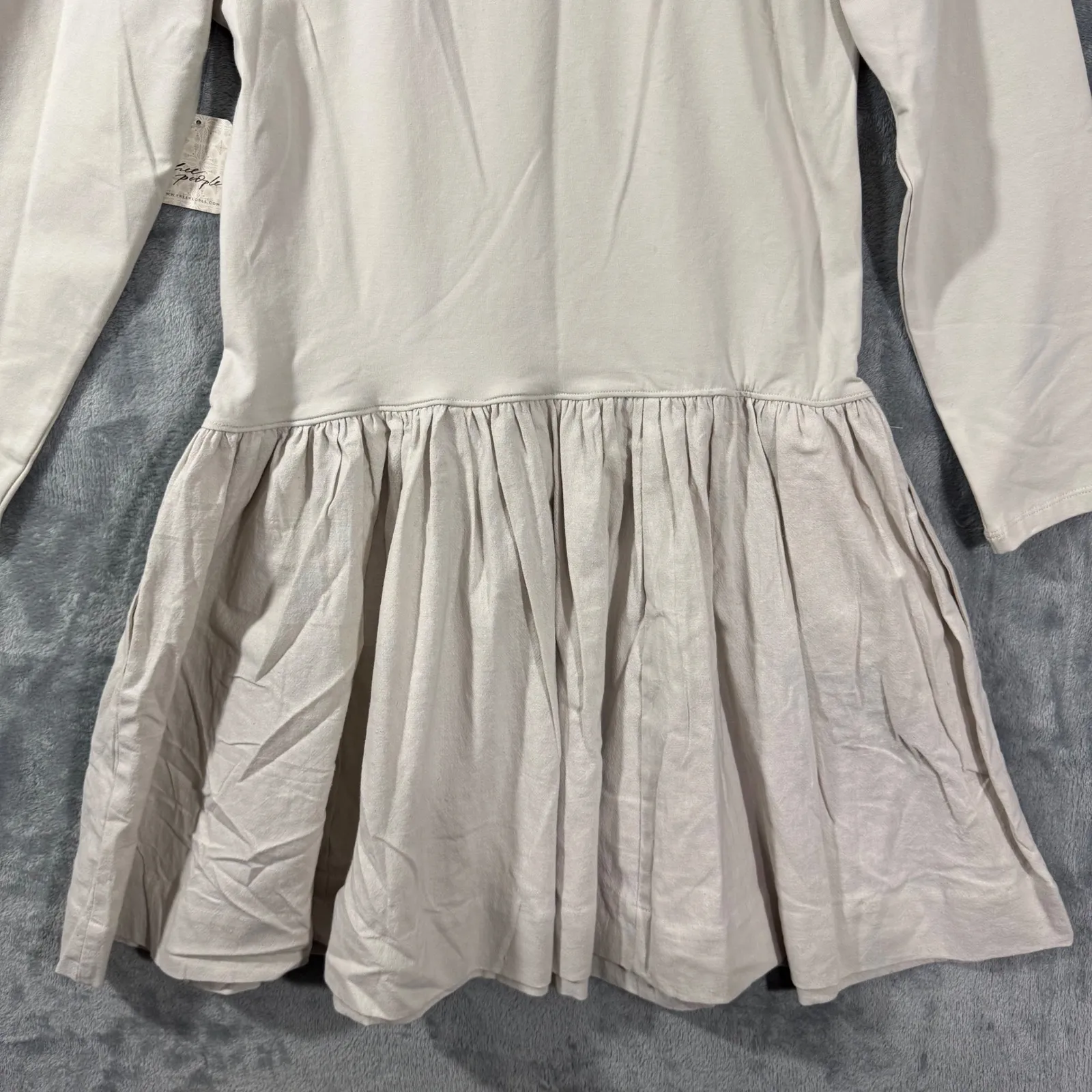 Free People Onda Drop Waist Long Sleeve Mini Dress Neutral L - Image 11