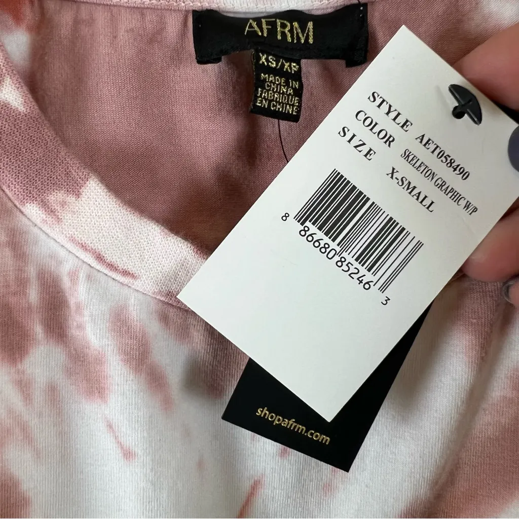 AFRM Billie Side Ruched Crop Tank XS Pink White Graphic Shoulder Pad Multiple - Image 2