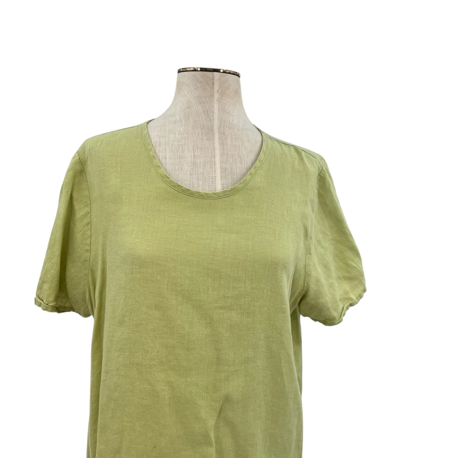Flax Top Short Sleeve Blouse T-Shirt Linen Lime Green‎ Size Small - Image 2