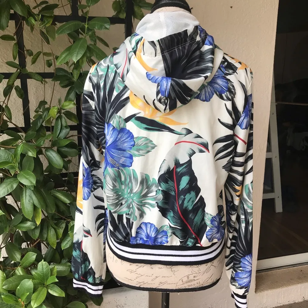 Hurley Hooded TROPICAL FLORAL PALM FROND PALM LEAVES HIBISCUS FLOWER WINDBREAKER - Image 4