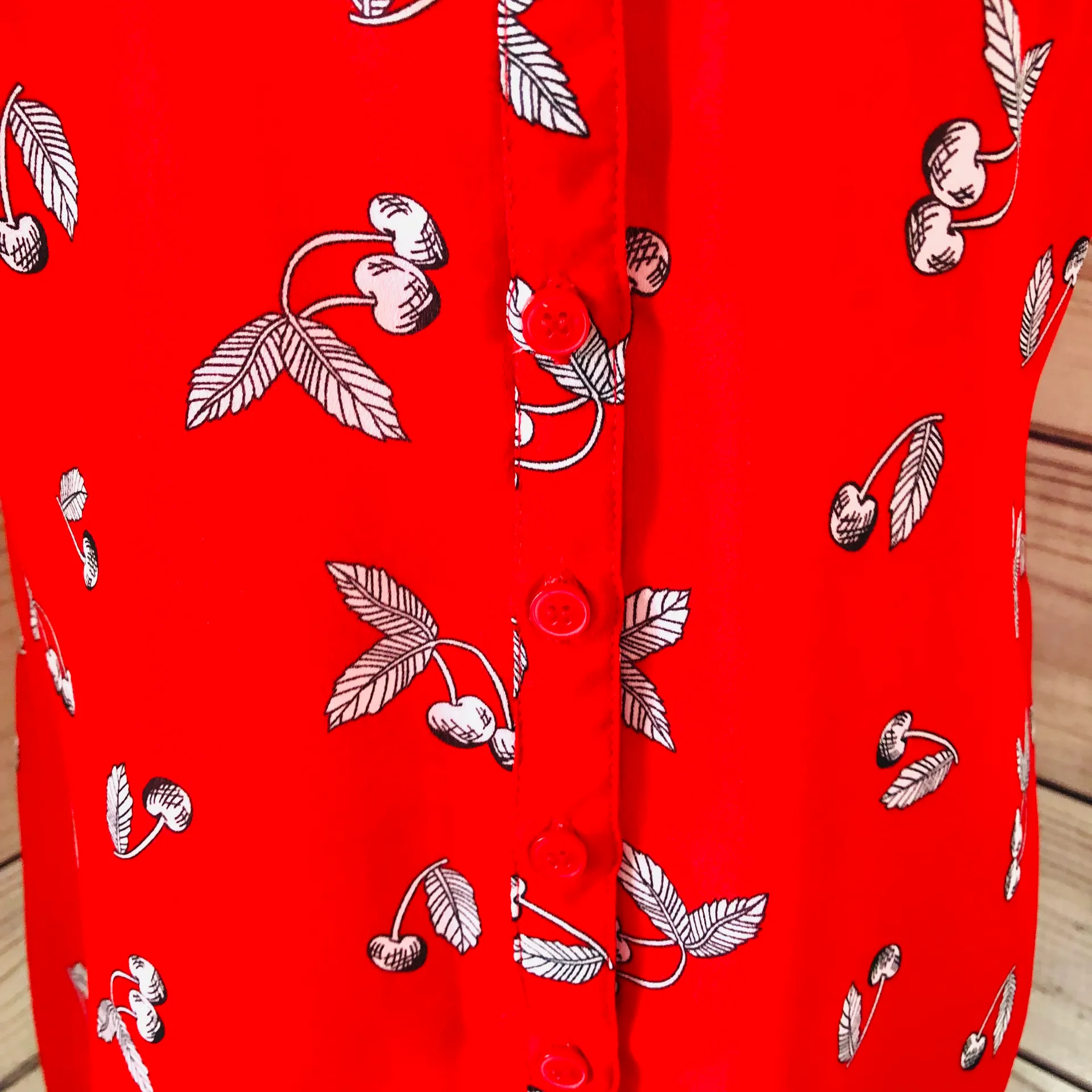 Christopher & Banks Red Cherry Printed Button Down Tank - Image 6