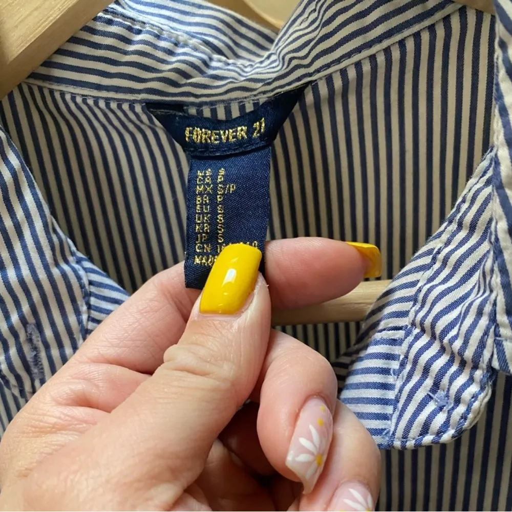 Blue and White Striped Button-Up Shirt - Image 5