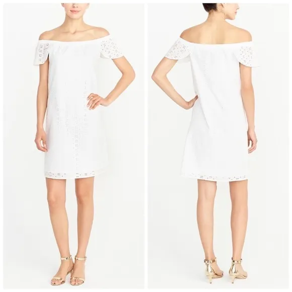 NEW J. Crew White Eyelet Off the Shoulder Dress Small S J0976 Chic Preppy NWT - Image 2