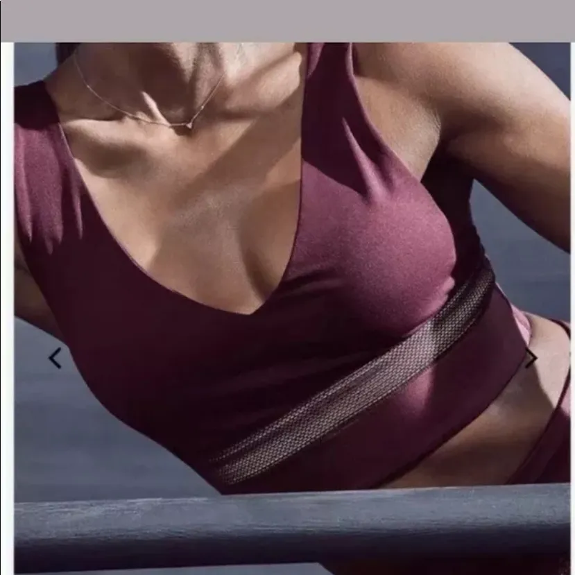 Fabletics Valetta medium support Sports bra plunge V-neck  14” burgundy Medium - Image 2