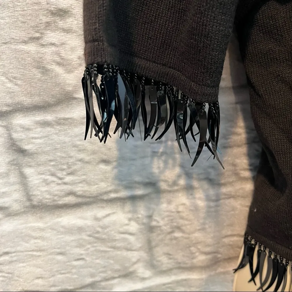 Vintage 90’s Betsy Johnson Black Knit Cropped Cardigan Top w/ Beaded Fringe US4 - Image 6