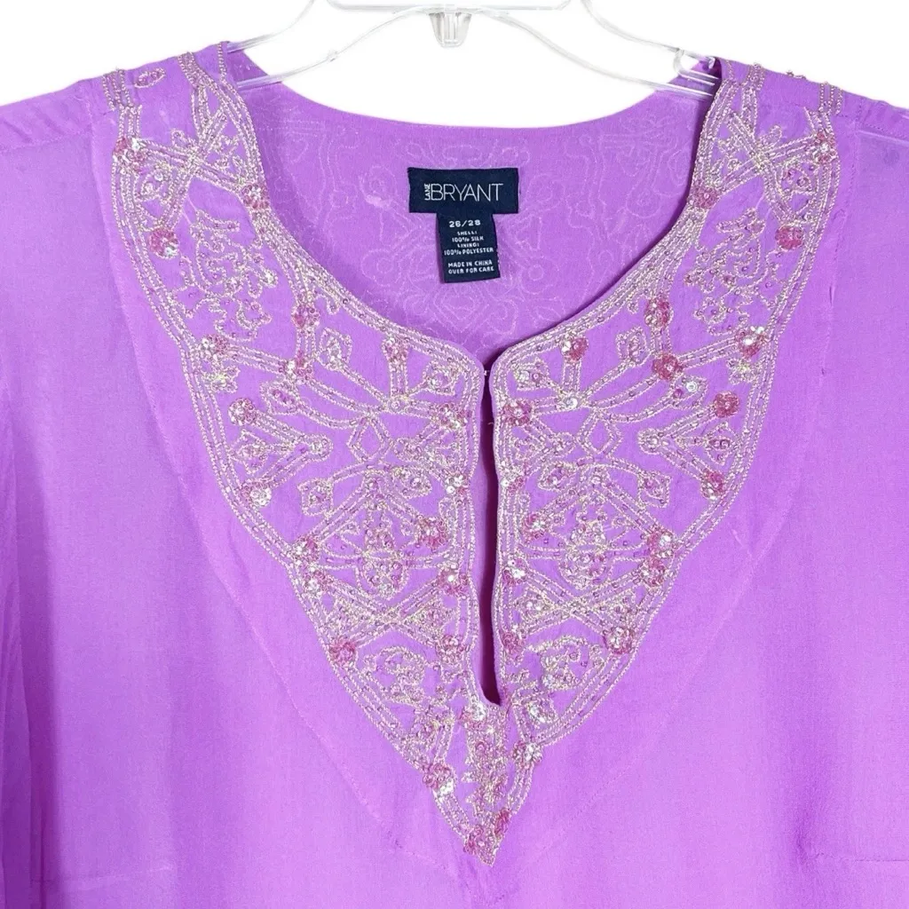 Lane Bryant Size 26/28 Purple Silk Blouse Boho Sheer Embellished Dressy Party - Image 3