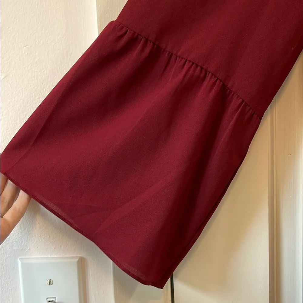 J. Crew Factory Burgundy V Neck Bell Long Sleeve Mini Dress - Image 4