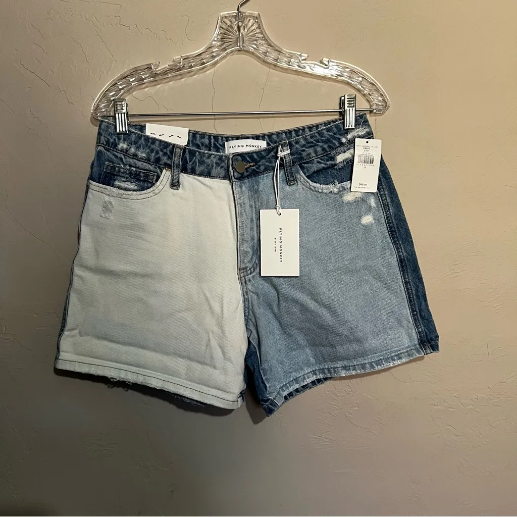 NWT  Buckle Fire For You Patch Work Two Tone High Rise Denim Shorts - Image 5