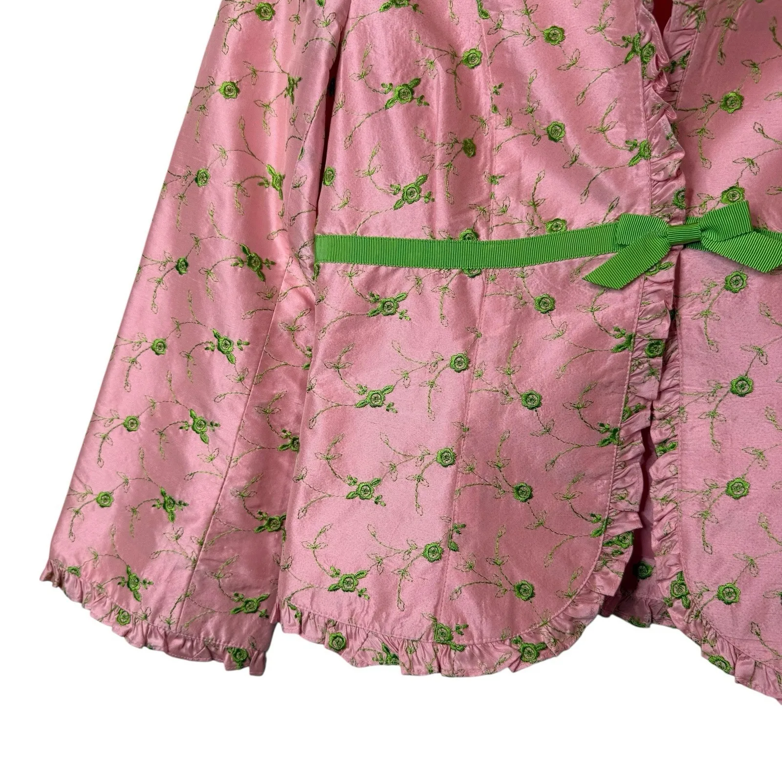 Vintage Nanette Lepore Blazer Jacket Size 4‎ Pink Green Silk Embroidered Cropped - Image 8