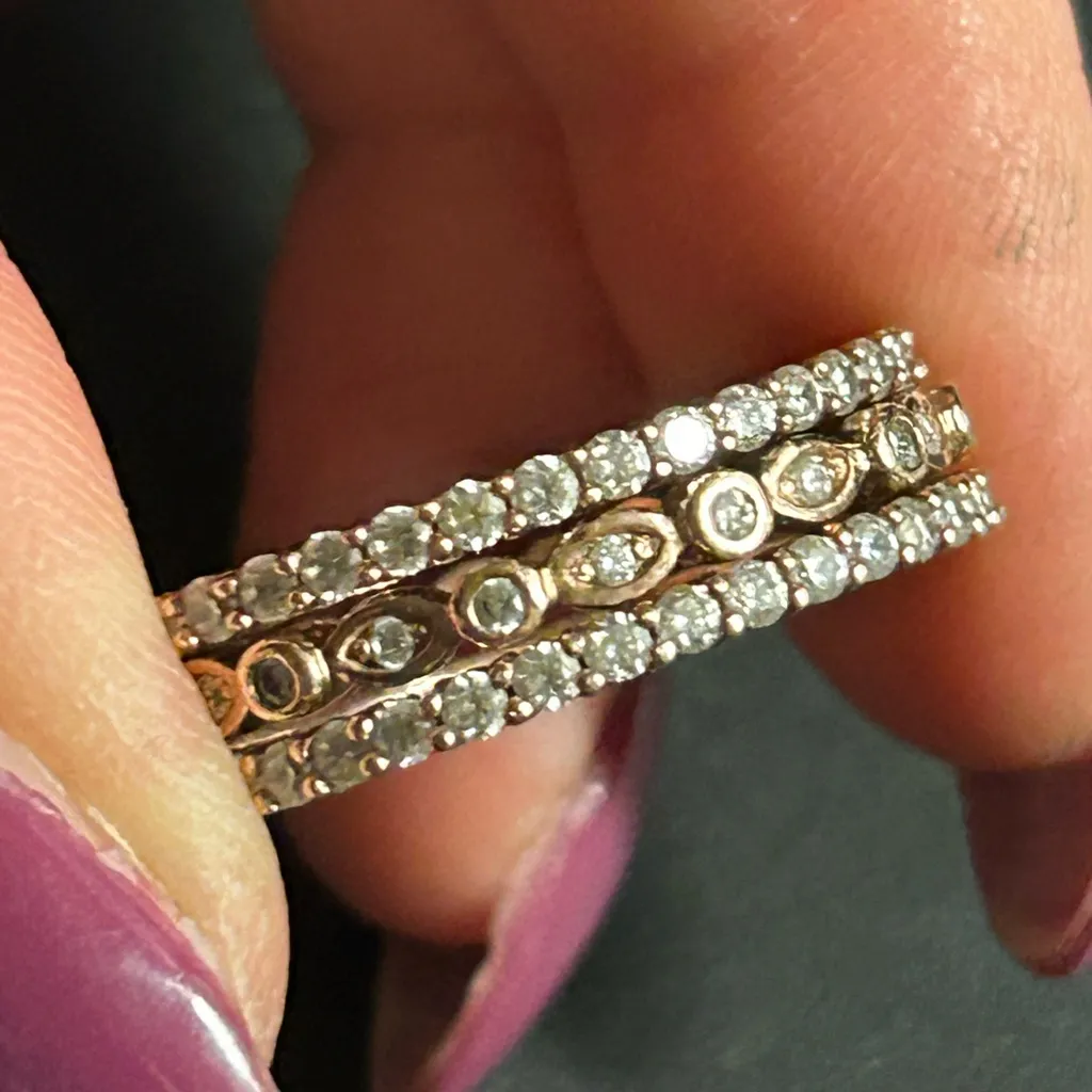 Rose Gold Plated 925 Silver CZ Ring Stacked Set (3) Size 10 - Image 4