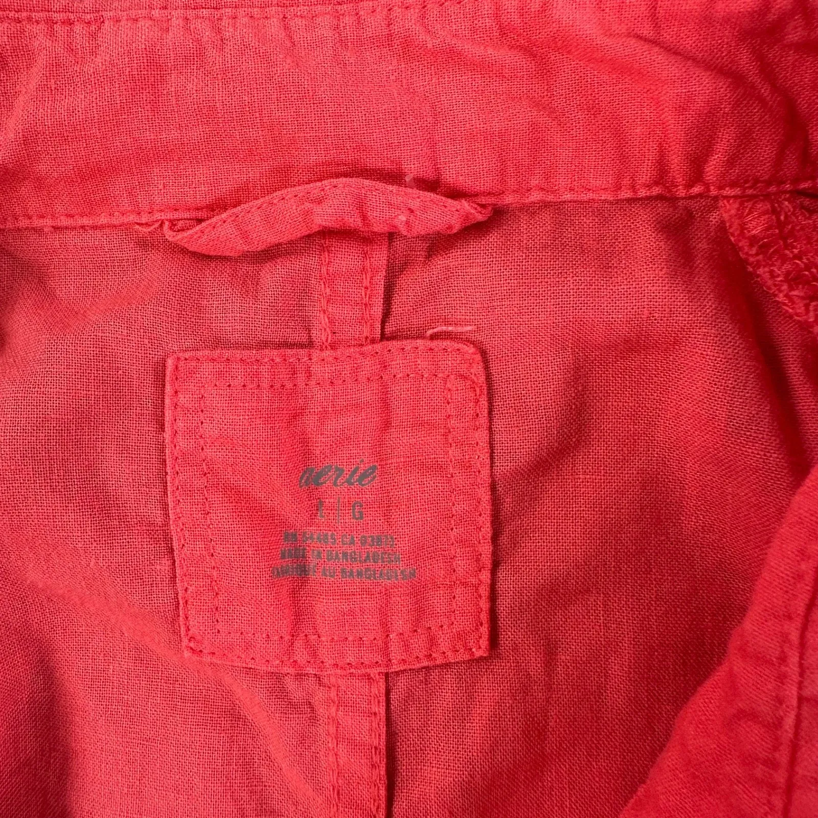 Aerie Linen Blend Coverup Shirt Women's Large Haute Coral Lightweight Collared - Image 7