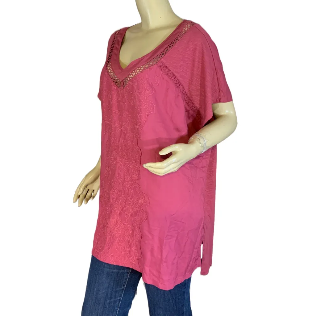 GLORIA VANDERBILT MAUVE PINK TUNIC WITH EMBROIDERY AND LATTICE TRIM (XXL) - Image 7