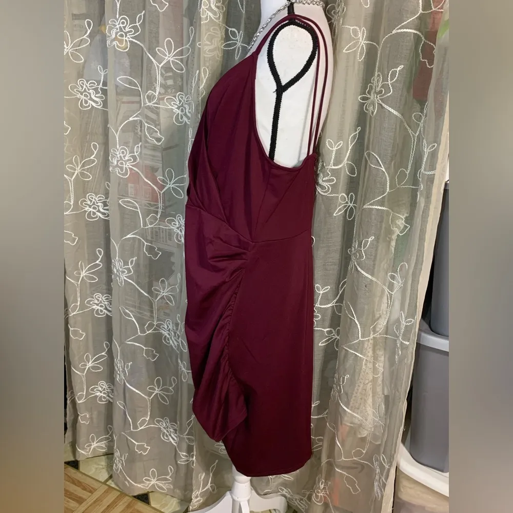 Grace Karin Wine Red Ruched Bodycon Dress - Image 7