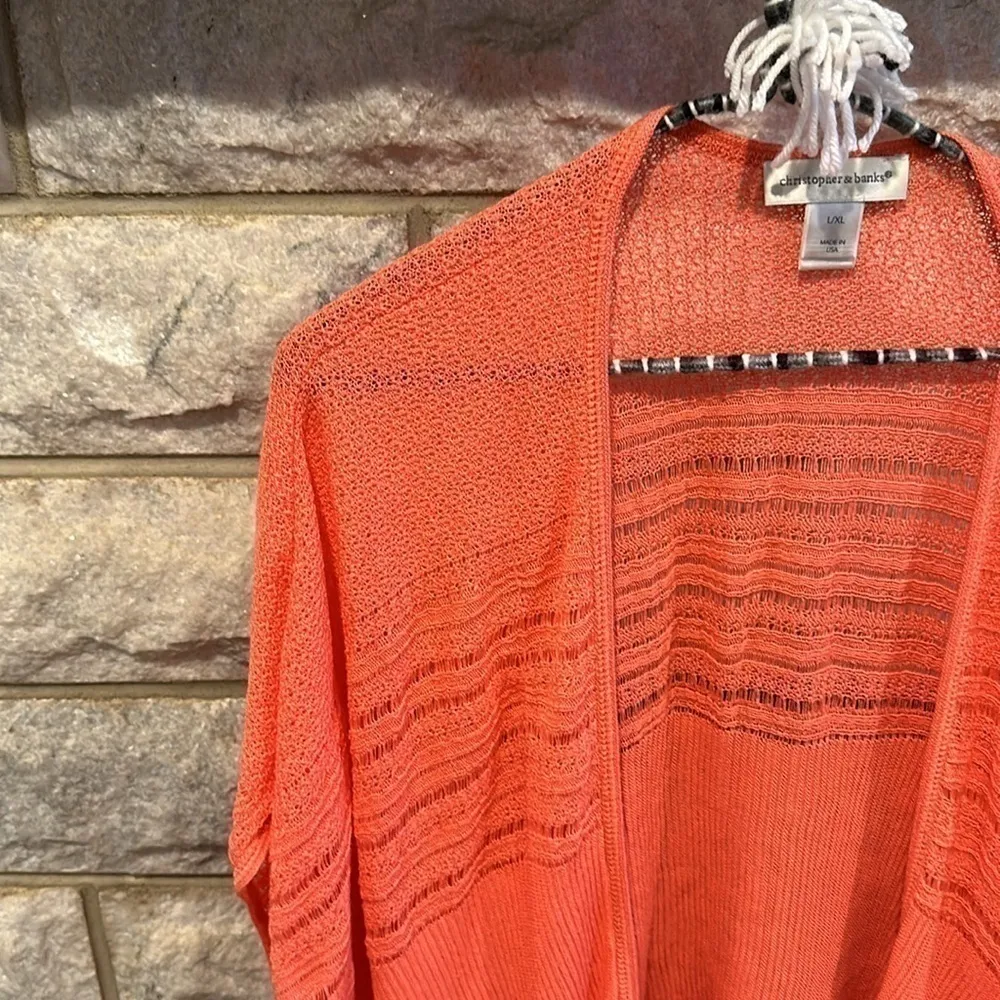 Christopher & Banks tunic length sweater cardigan salmon pink size L/XL - Image 3