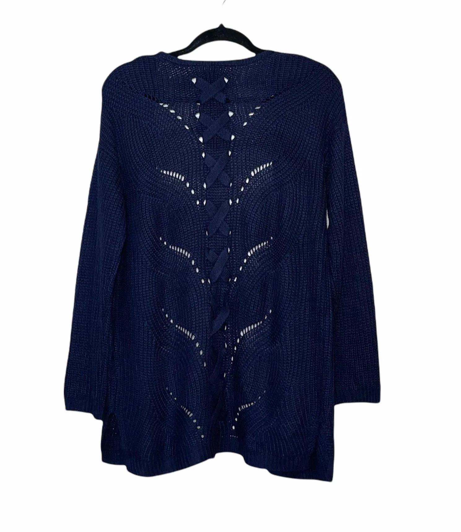 Navy Open Knit Lace Back Cardigan - Image 2
