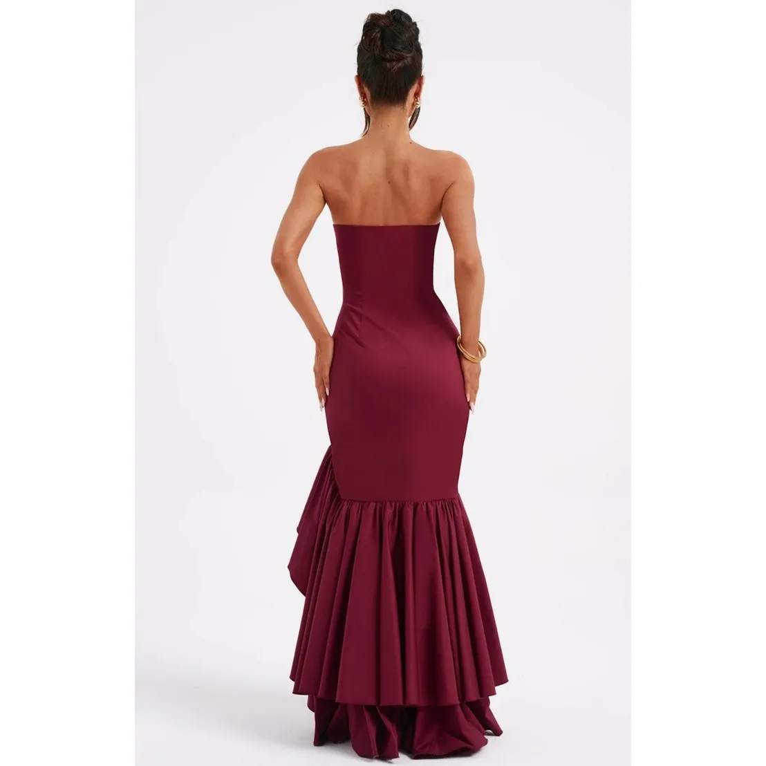 Babyboo Angelina Strapless Ruffle Maxi Dress NWT Burgundy Formal Gown Sz Small - Image 9