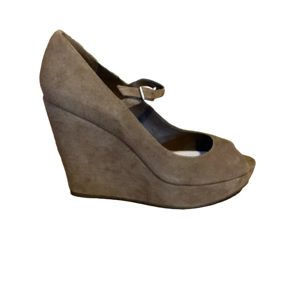 DELMAN TAUPE BROWN SUEDE PLATFORM WEDGE HEEL MARY JANE SHOES (6) - Image 7