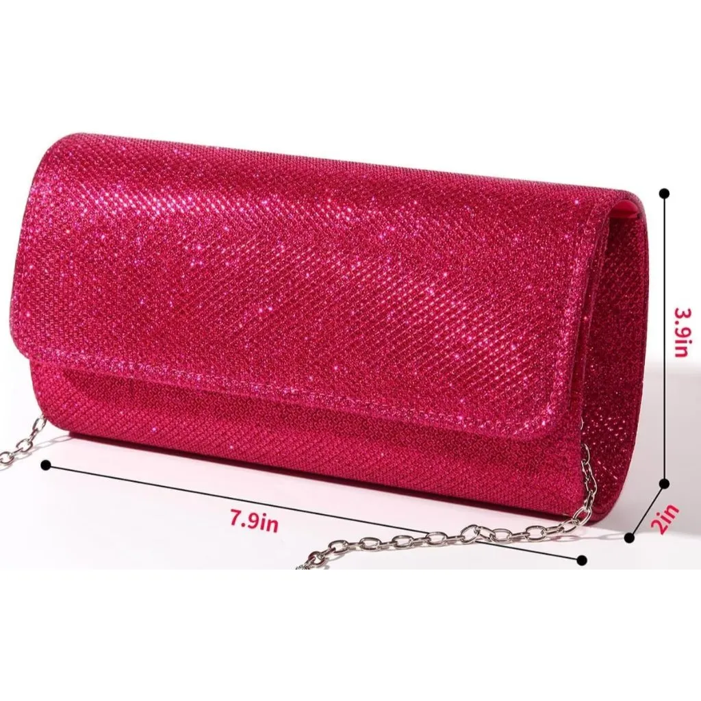 ⚡ Women's Rose Evening Sparkling Button Closure Party Wedding Clutch Handbag Red - Image 6