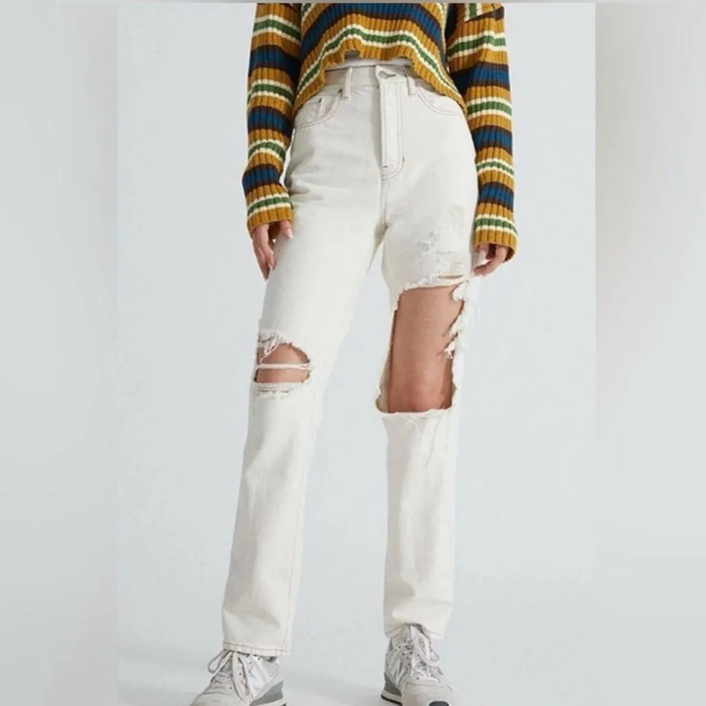 PacSun Off White Distressed Dad Jeans - Image 4