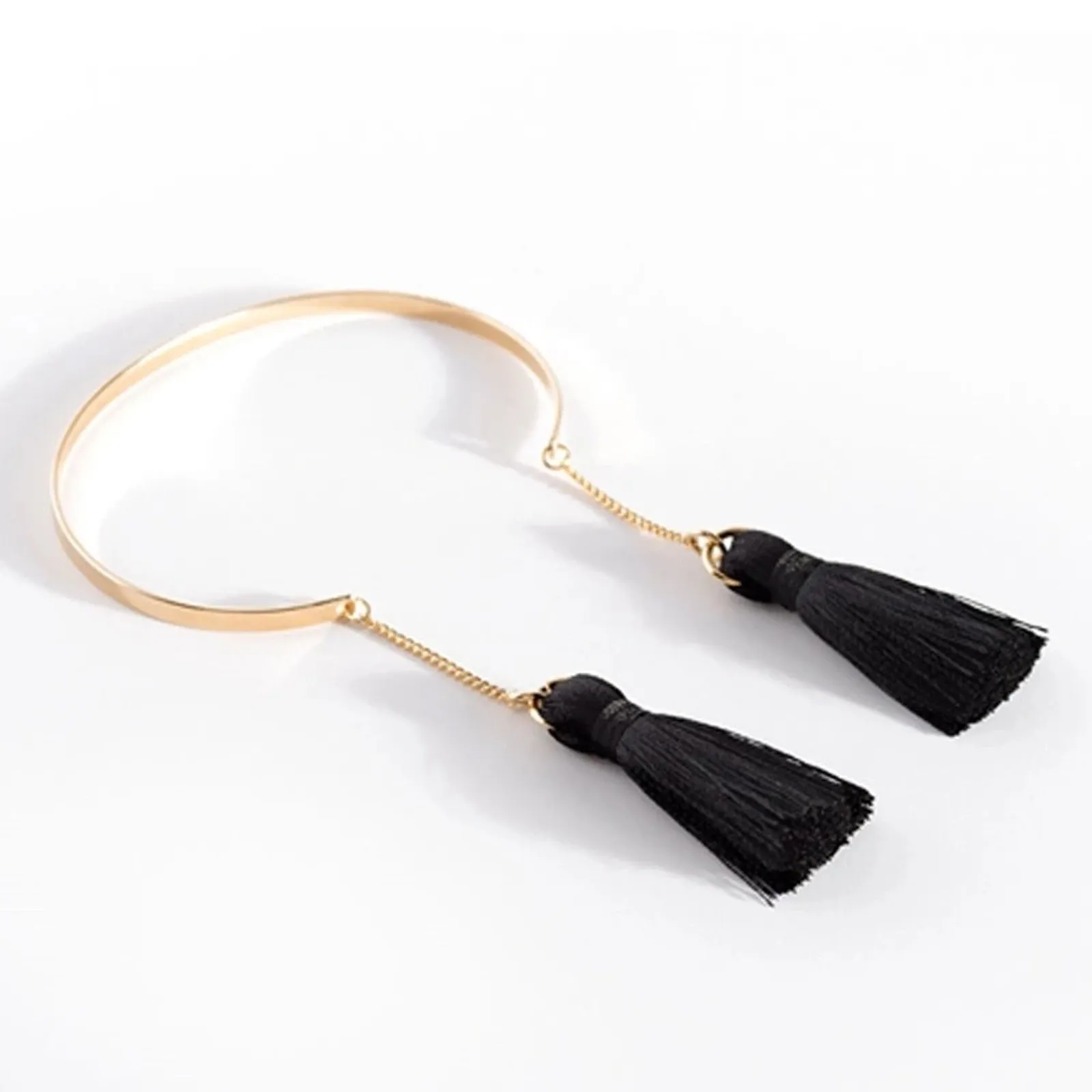 Shiraleah | Tallulah Black Fringe Bangle Gold Tone Tassels Boho Style Bracelet - Image 2
