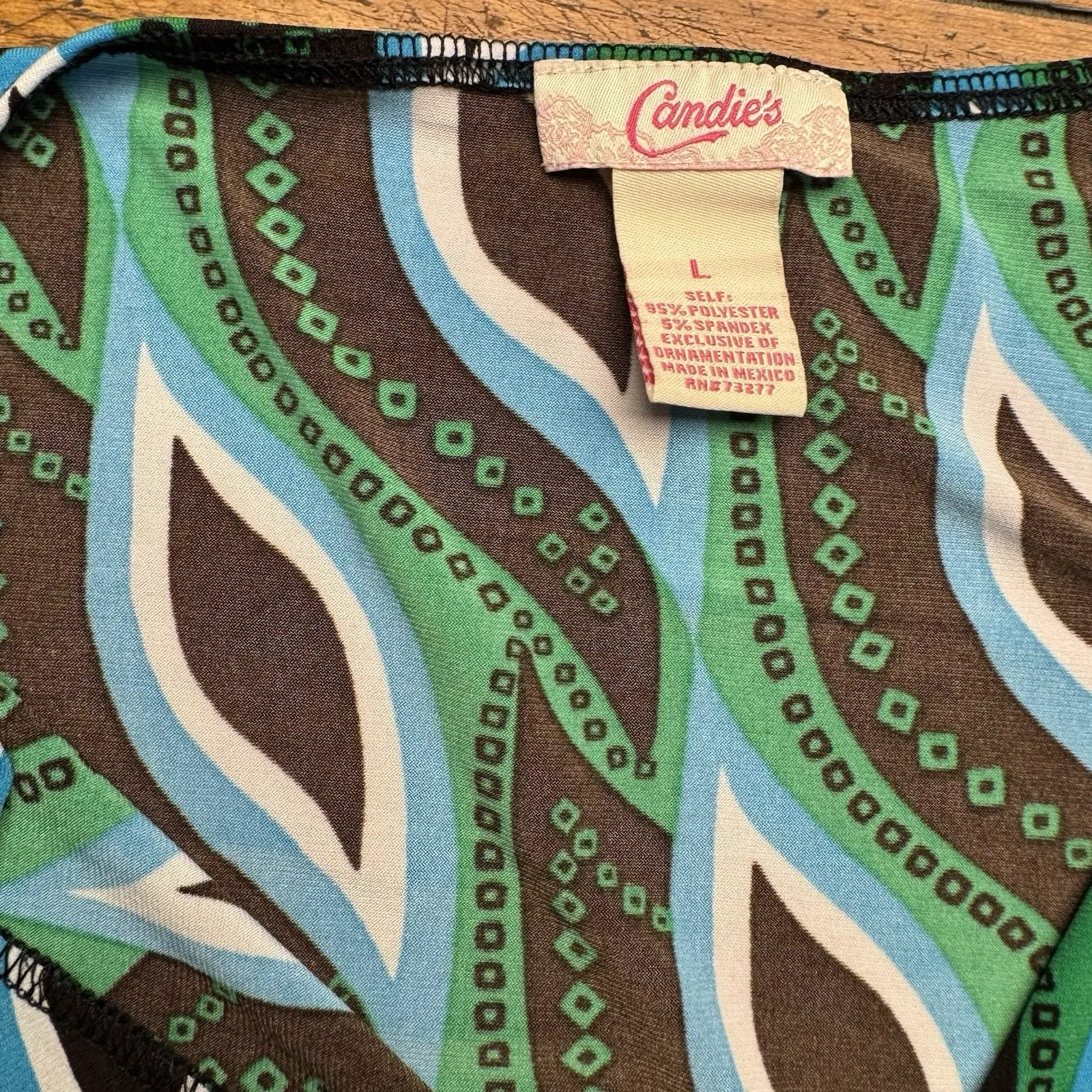 candies Green Brown Pattern‎ womens tops large - Image 3