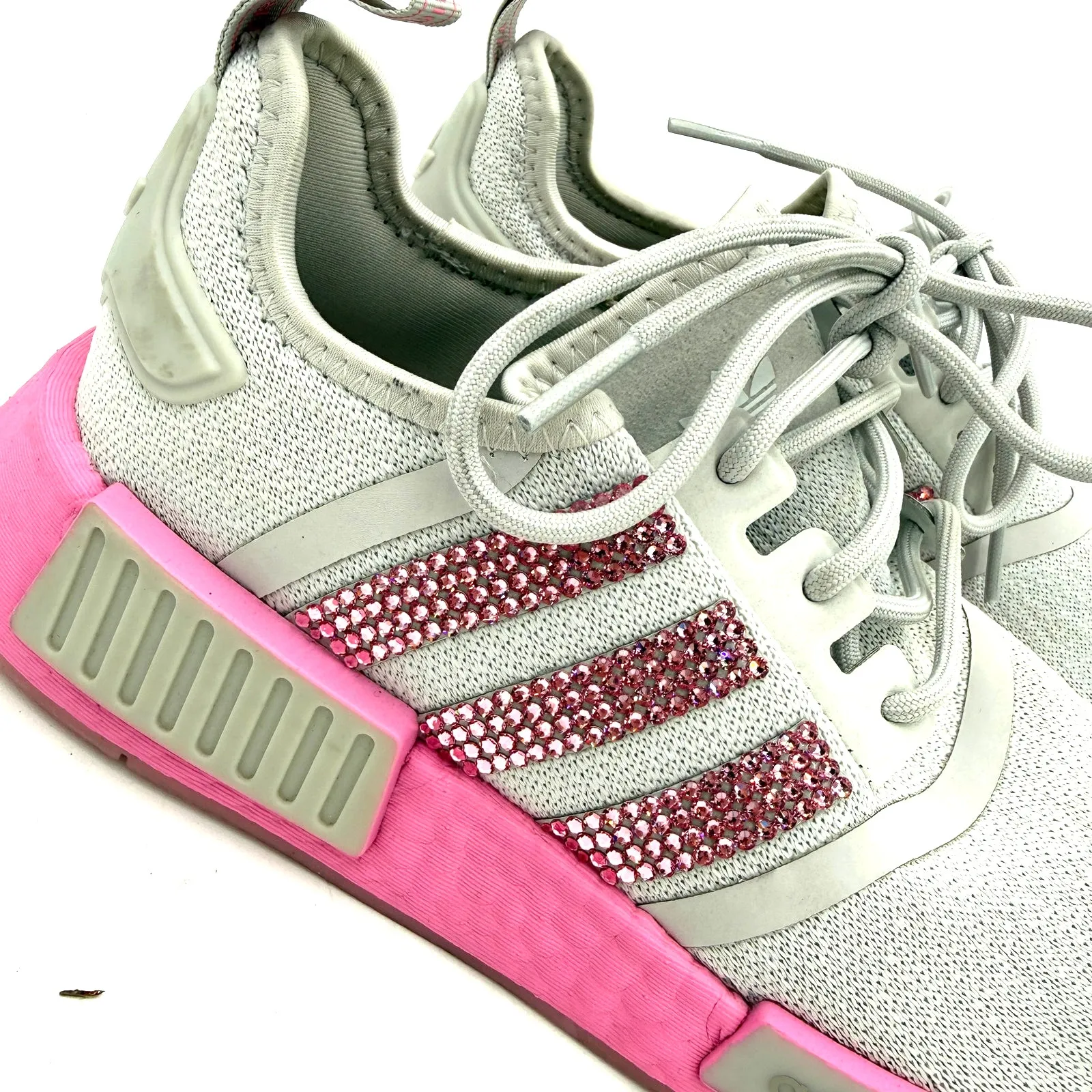 Adidas Grey & Pink NMD R1 Swarovski Crystals Bling Rhinestone Sneakers Size 7.5 - Image 2