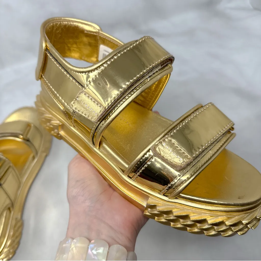 NEW Giuseppe Zanotti Blabber Gummy Chrome Gold Leather Platform Dad Sandals 36 - Image 4