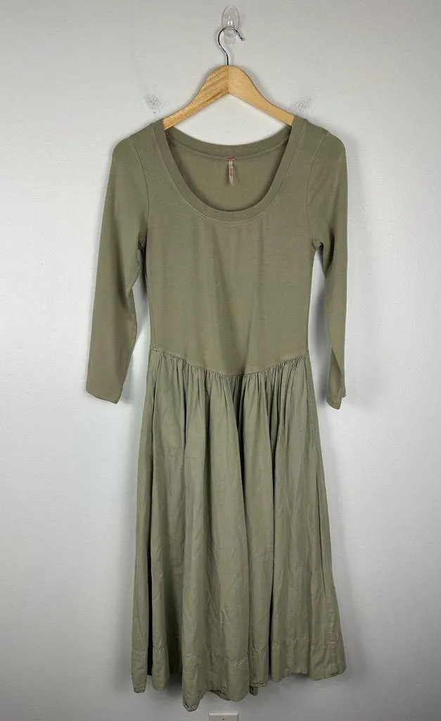 Free People Sage Green Beach Aelia Drop-Waist Midi Dress Flared Women’s Sz M - Image 3