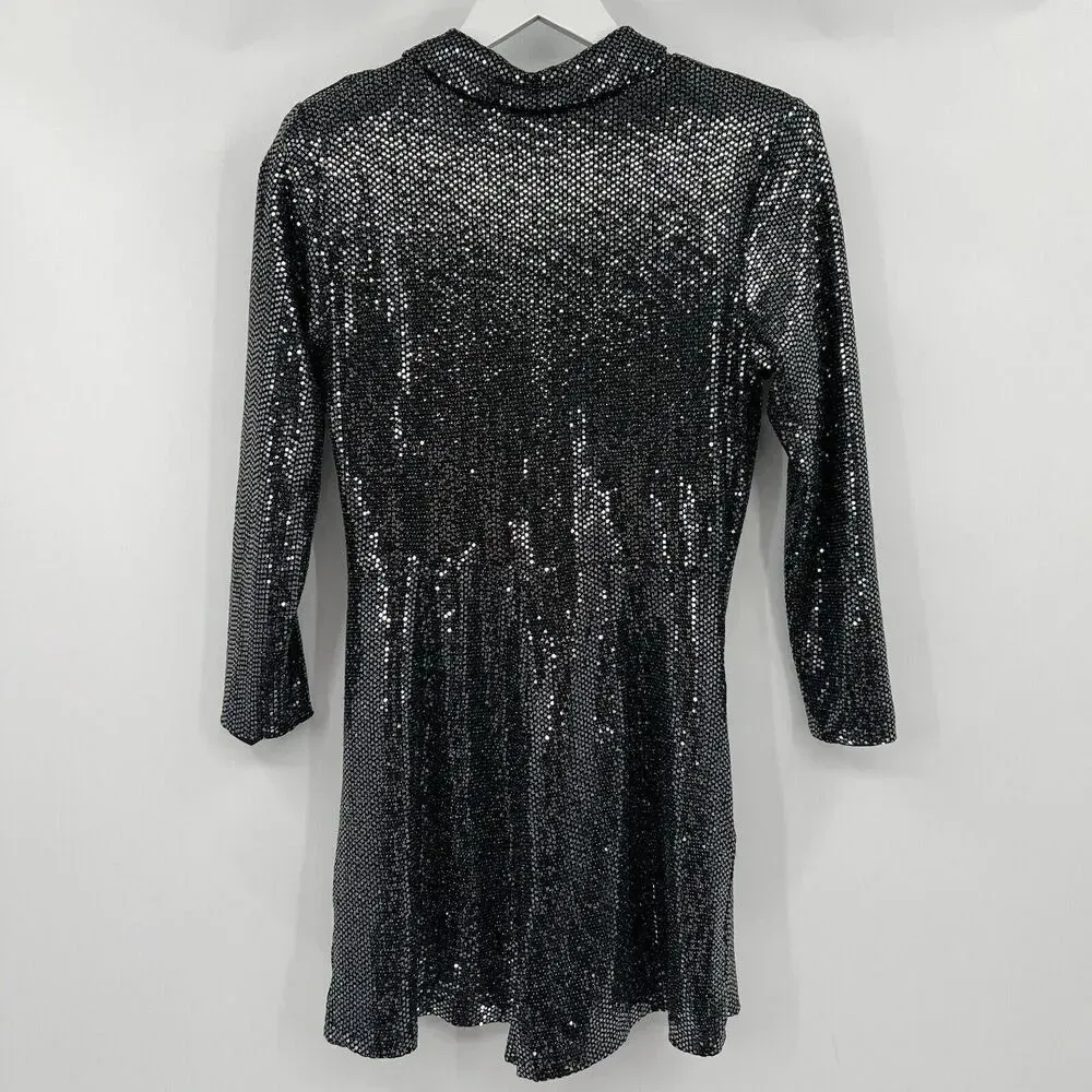 Zara Black‎ Silver Sequin Glitter Blazer Playsuit Romper Women’s Size Small - Image 5