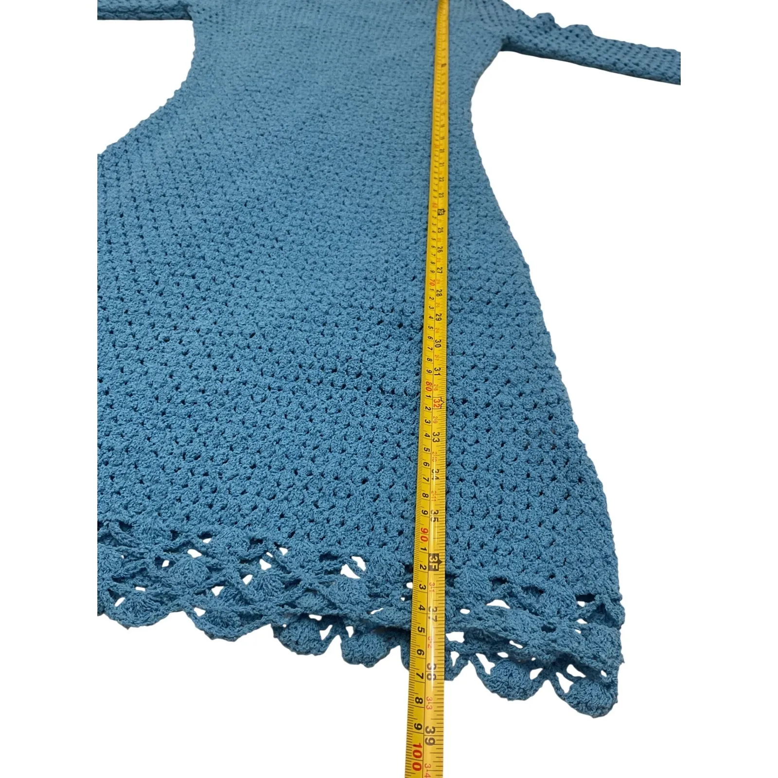St John Blue Crochet Knit Long Sleeve Dress XS $1195 - Image 9