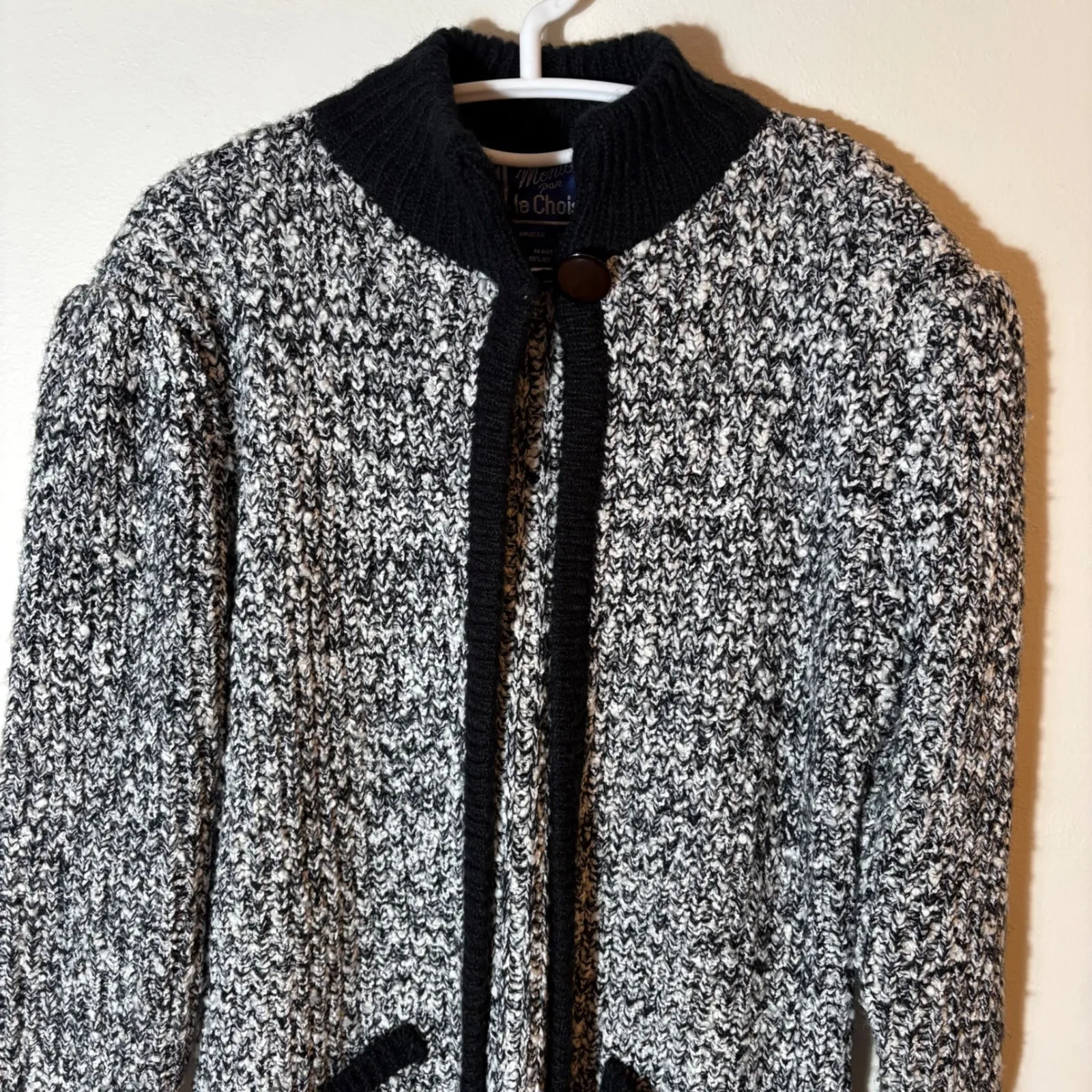 Vintage Monte par Le Chois Black White Marled Sweater Coat Shoulder Pads Size M Gray Size M - Image 2