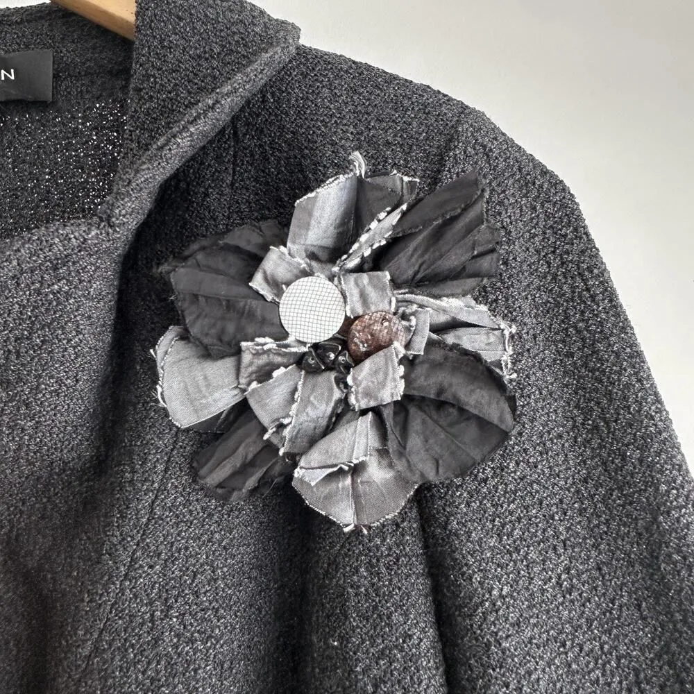 St John Blazer Womens 4 Gray Textured Knit Jacket Flower Brooch Career USA - Image 5