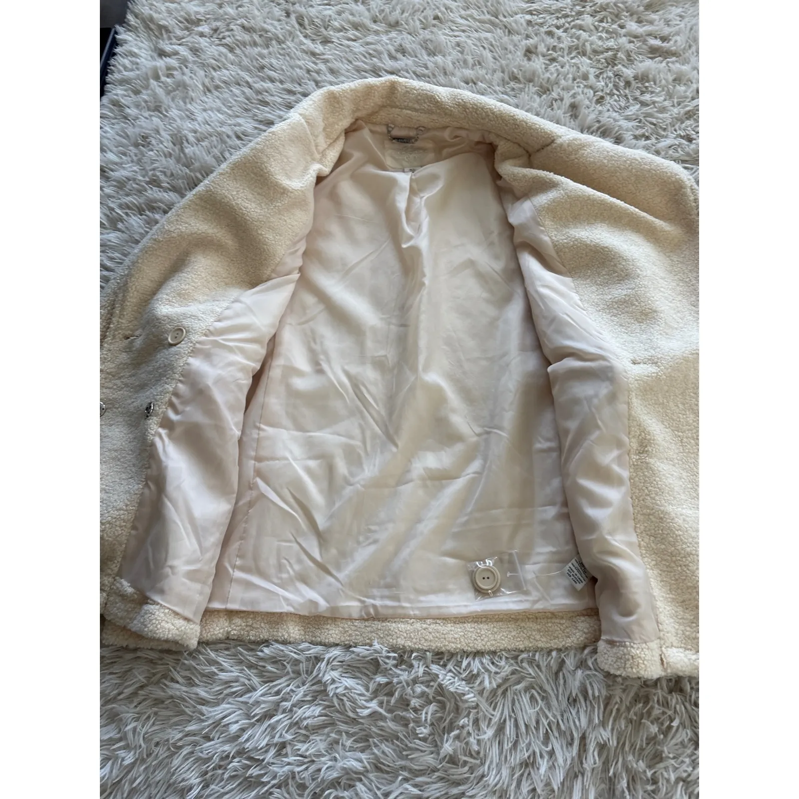 JOU JOU Cream Teddy Bear Double Breasted Blazer Pea Like Jacket Women's XL NWOT - Image 6