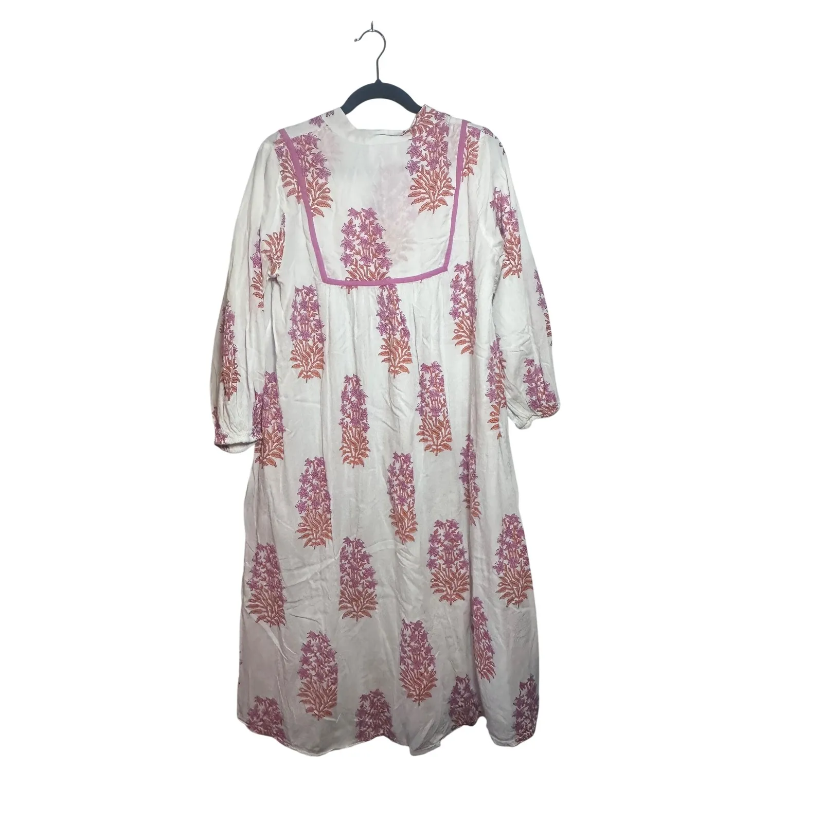 Victoria Dunn Cotton Floral Print Maxi Dress‎ XS/M Lined Kaftan Preppy Old Money White Size undefined - Image 2
