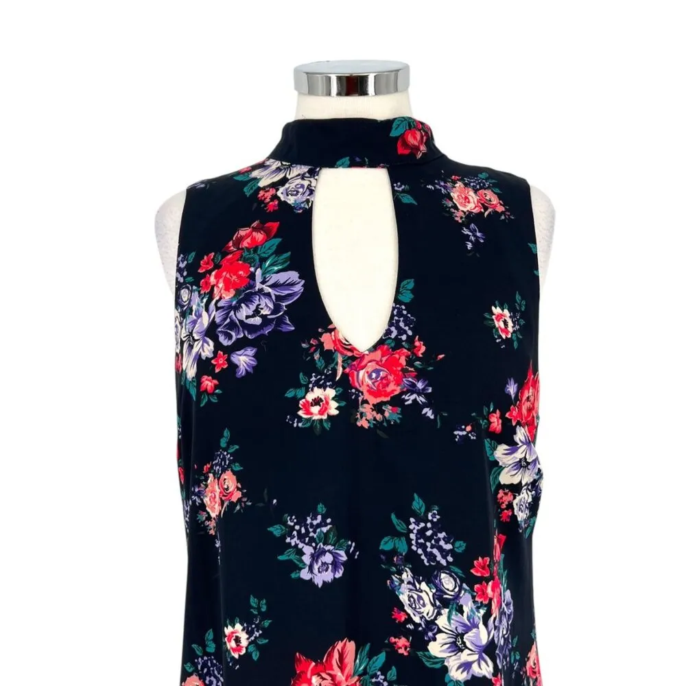 Skies Are Blue Floral Keyhole Sleeveless Dress Size Large Black Multicolor - Image 2