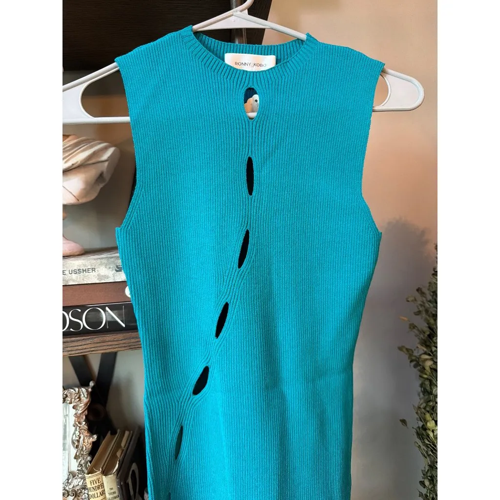 Ronny Kobo Jerrie Knit Dress Tidepool Womens Size Small Green - Image 5