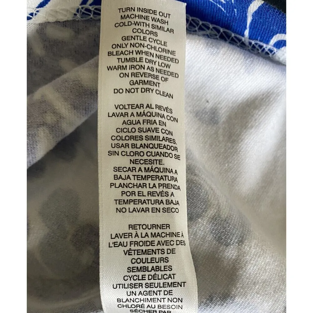 Weekends Chico's White Long Sleeve V-neck Top Medium 1 Blue Purple Paisley Bling - Image 8