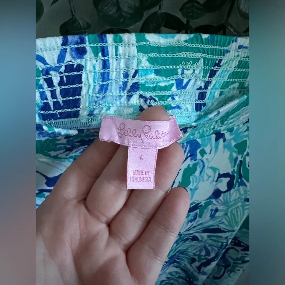 Lily Pulitzer Wide Leg Elastic Waist Band Blue and Green Lorena Pants - Image 4