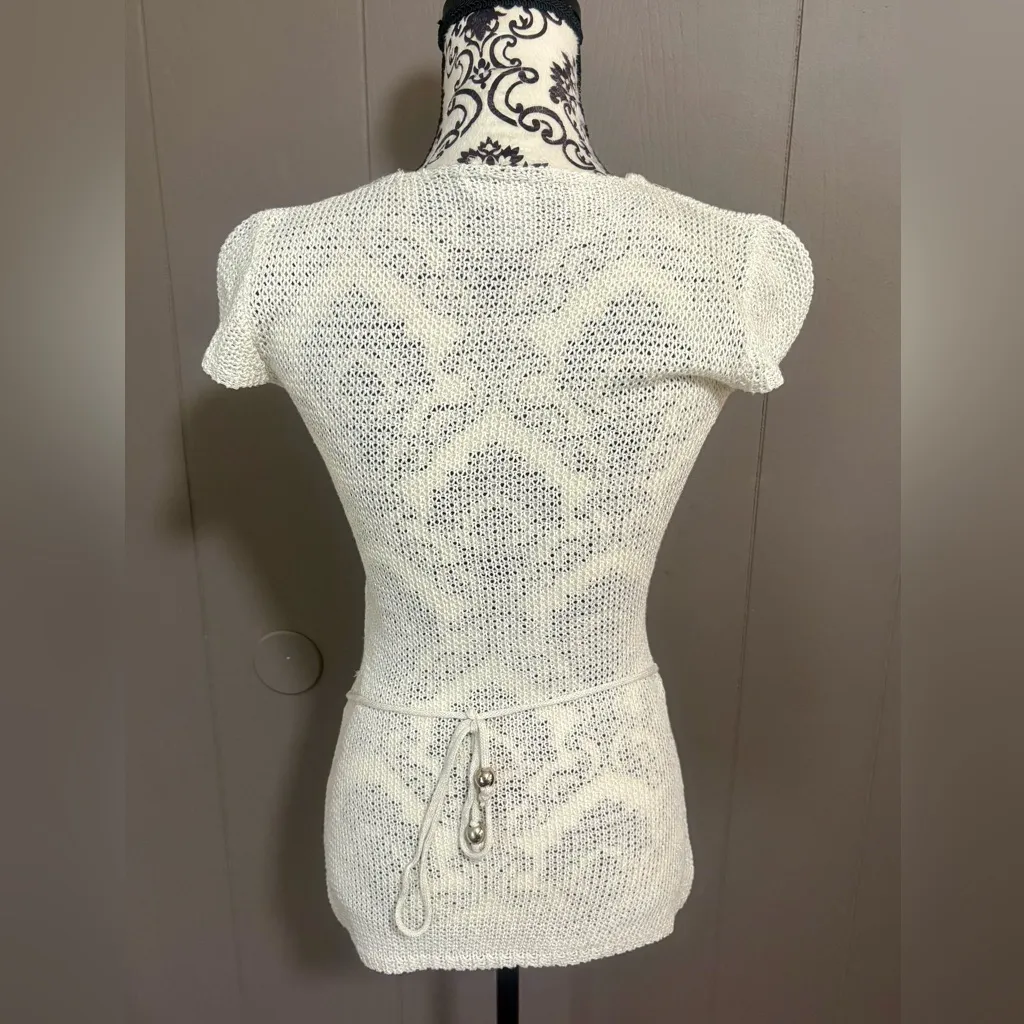 ALBERTO MAKALI Cream Open Knit Blouse with Sequins - Image 5